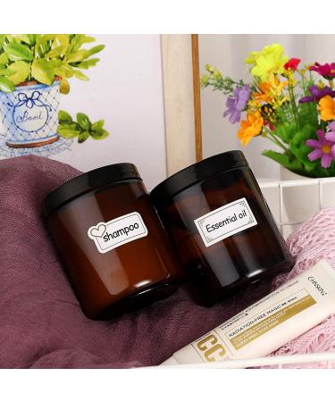 12 Pack 8 oz Amber Glass Jars with Lids - Round Empty Containers for Scrubs, Lotions, Cosmetics - Travel Storage Jar Set with White Liners, Black Lids, Labels, and Spatulas - Buy Online on SooperMarket.com