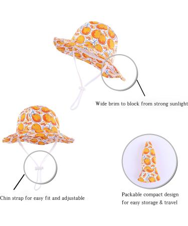 LANGZHEN Beach Sun Protection Hat for Baby Girls | Adjustable Wide Brim Toddler Kids Hat with Chin Strap | White-Orange 2-4 Years - Buy Online on SooperMarket.com