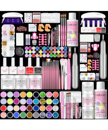 Saviland Acrylic Nail Kit with Drill and U V Light   Clear White Pink Acrylic Powder Acrylic Liquid Black Red White Gel Nail Polish Nail Tools Acrylic Nail Kit for Nail Art Acrylic Nails Gel Nails DIY