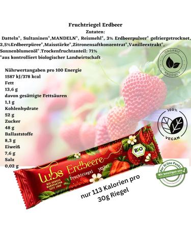 Buy Organic Fruit Bar Strawberry - 4x30g Lubs | Vegan & Kid-Friendly | Certified Organic Snack - Buy Online on SooperMarket.com