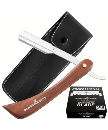 Sword crown razor wooden handle + 100 half derby change blades + transport bag |Razor set men for beginners & advanced derby extra