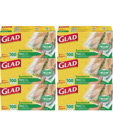 GLAD Zipper Food Storage Sandwich Bags, On-the-Go Snack and Lunch Bags, Zipper Sandwich Sealer, Microwave Safe, BPA Free, 100 Count (Pack of 6)