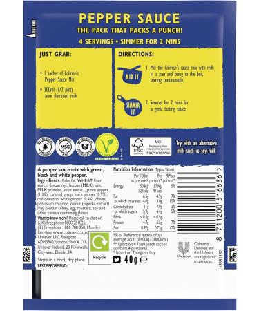 Colman's Pepper Sauce Mix 40g - Authentic Flavour - Pack of 1 - Buy Online on SooperMarket.com