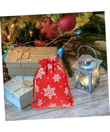 KOMBIUDA 10pcs Snowflake Burlap Bag Christmas Holiday Pouch Candy Storage Holder Drawstring Bag 14X10X0.3CM Red - Buy Online on SooperMarket.com