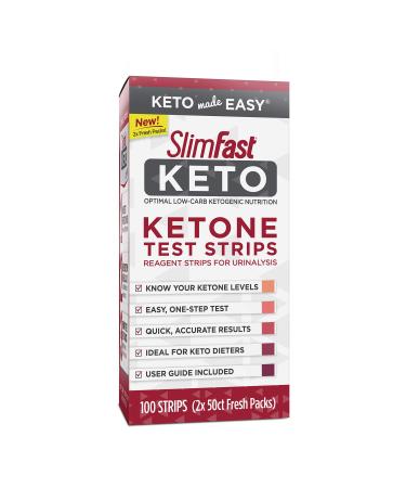 SlimFast Keto Ketone Test Strips, Reagent Strips for Urinalysis and Ketosis Measurement, 100 Count Box Ketone Test Strips 100 Count (Pack of 1)