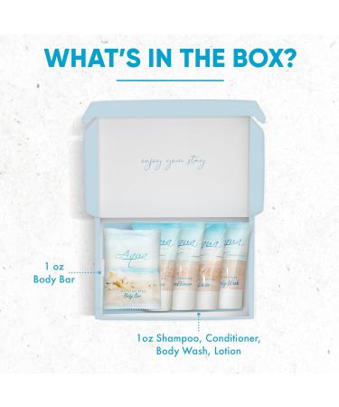 Shoppe All-In-Kit: Aqua Organics Hotel Toiletries Set | 1oz Travel Size Shampoo Conditioner Lotion Body Wash & Bar Soap | Ideal for Guest Hospitality AirBnB & Vacation Rentals | Bulk 5-Piece Pack - Buy Online on SooperMarket.com
