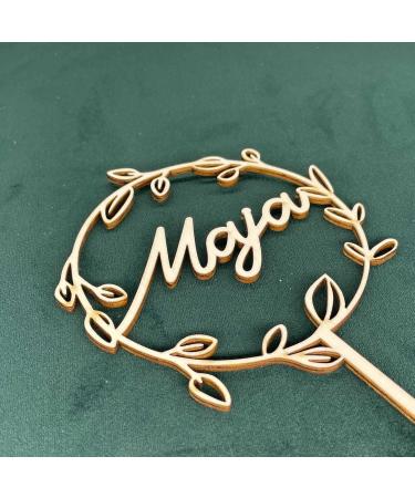 Personalized Wooden Cake Topper with Name - Custom Birthday Wedding Baptism & Communion Cake Decoration (Flower Wreath) - Buy Online on SooperMarket.com