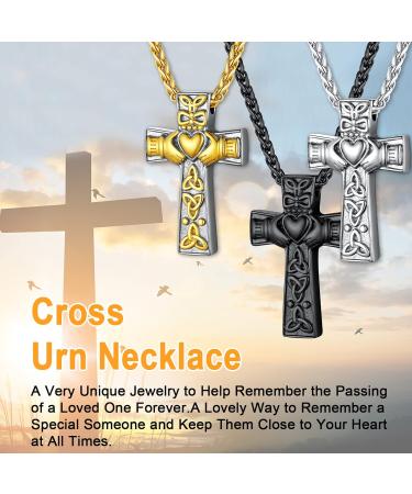 U7 Women's Cremation Urn Necklace - Celtic Knot Dog Feet Wings & Crucifix - Stainless Steel Cylinder Pendant - Fire Burial Jewelry - Buy Online on SooperMarket.com