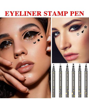 QIUFSSE 6pcs Double-headed Liquid Eyeliner Stamp Set for Women - Waterproof, Smudgeproof, Long Lasting - Love Flowers Moon Stars Smiley Triangles - Buy Online on SooperMarket.com