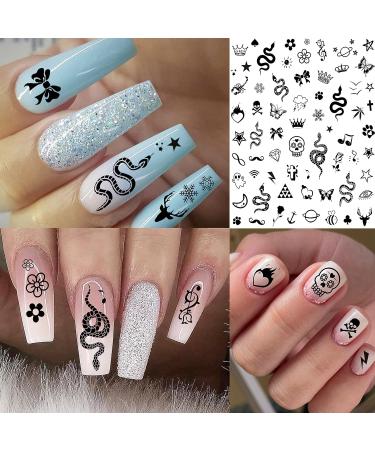 6 Sheets Snake Heart Moon Star Nail Art Sticker Decals for Women DIY Manicure - Geometric Triangle Arrow Nail Decals - Buy Online on SooperMarket.com
