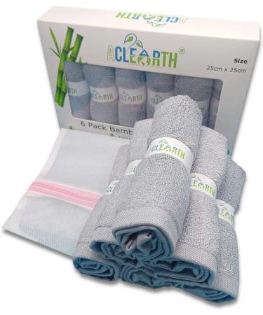ACLEARTH Grey Bamboo Wash Cloths (6 pc) - Soft Face Wash Cloth Flannels 25x25cm for Sensitive Skin, Makeup Removal - Premium Bamboo Face Cloth for Adults, Babies, Kids - Ideal Gift - Buy Online on SooperMarket.com