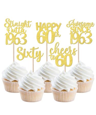 30 Pieces Straight Outta1963 Cupcake Toppers Awesome Since 1963 Cake Decorations Cheers on 60 Fabulous Sixty Cake Toppers 60th Birthday Wedding Anniversary Party Cake Decorations Gold Gold 60th