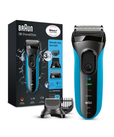 Braun Series 3 Shave and Style Electric Razor and Trimmer 3010BT - Blue/Black