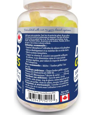 Naka Platinum D3+K2 Vitamin Gummy 1000IU Vitamin D3 + 120mcg Vit K2 as MK-7 Natural tropical fruit flavour Made in Canada (60 gummies) - Buy Online on SooperMarket.com