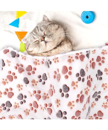 Pedgot Fluffy Dog Blankets with Paw Print - Set of 4 | Soft & Warm Pet Throw Blankets for Small Dogs & Cats | Brown/White/Pink | 24 x 16 & 30 x 20 Inches - Buy Online on SooperMarket.com