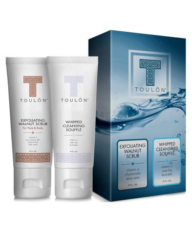 Exfoliating Scrub Set | Natural Spa Bath & Shower Kit for Men & Women | Anti-Aging Face Cleanser & Walnut Body Scrub | Perfect Skin Care Gift Set - Buy Online on SooperMarket.com