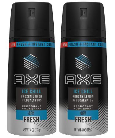 Axe Deodorant Body Spray - Ice Chill - Frozen Lemon & Eucalyptus - Net Wt. 4 OZ (113 g) Per Can - Pack of 2 Cans