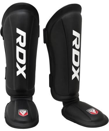 RDX Shin Guards Kickboxing Muay Thai, SATRA SMMAF Approved, Premium Maya Hide Leather, Leg Instep Protection Pads, MMA Martial Arts Kicking Sparring Training Gear, BJJ Karate Boxing Taekwondo, Black Black Medium