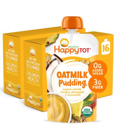 Happy Tot Organics Oatmilk Pudding Dairy-Free Stage 4 Toddler Snack Oatmilk Mangos Pineapples & Coconutmilk 4 Ounce Pouch Pack of 16