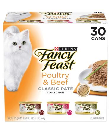 Purina Fancy Feast Classic Collection Adult Wet Cat Food Variety Pack - (30) 3 oz. Cans Classic Pate Classic Poultry & Beef 3 Ounce - 30 Count (Pack of 1)