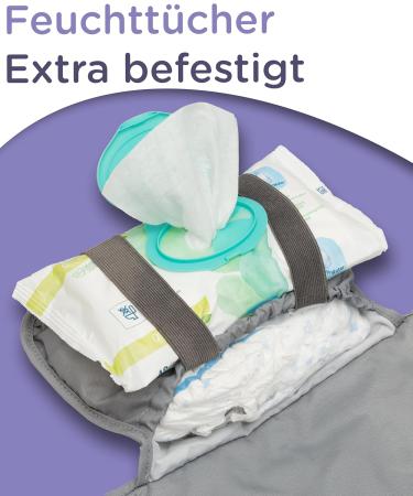 Jubi Changing Mat Grey | Organic Cotton & koTex Polyester | Portable Diaper Mat for 4 Diapers & Wipes - Buy Online on SooperMarket.com