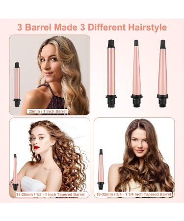 LXMTOU 3 in 1 Tapered Curling Wand Set - 1/2-1 1/4 Inch Ceramic Barrel - Rose Pink - Buy Online on SooperMarket.com