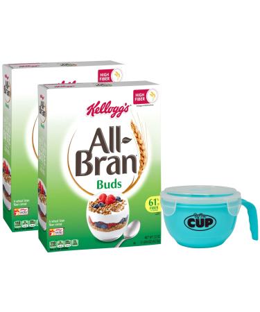 Kellogg's All-Bran Buds Cereal, 22 Ounce Box (Pack of 2) with By The Cup Cereal Bowl
