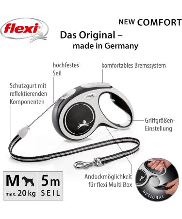 Flexi Leash New Comfort - Retractable Dog & Cat Leash 5m for Pets up to 20kg - Black - Buy Online on SooperMarket.com