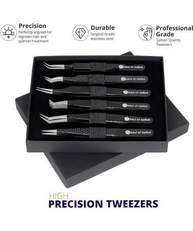 Silakor 6-Piece Stainless Steel Eyelash Tweezers Set for Volume and Classic Lash Extensions - Black - Buy Online on SooperMarket.com