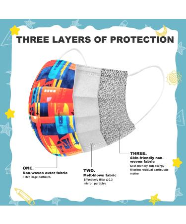 100PCS Sheal Disposable Kids Face Masks - Geometric Patterns Print (Ages 6-12) - Mixed Design - Buy Online on SooperMarket.com