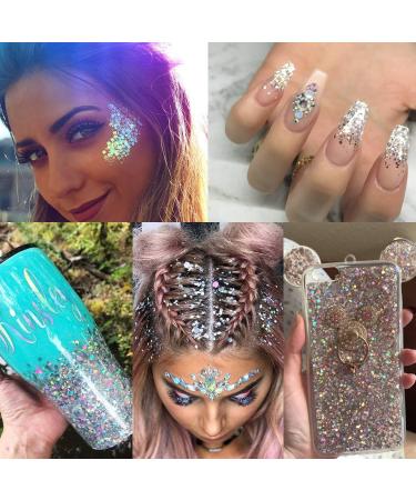 Silver Holographic Chunky Glitter Set for Festival Party - 14g Glitter + Glue Gel - Beauty Rave Accessories - Buy Online on SooperMarket.com