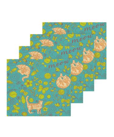 SUABO Soft Cotton Bath Washcloths Cats on Turquoise Background Fingertip Towel Face Cloths Absorbent Wash Cloths Quick Drying Bath Towel for Bathroom Spa Gym Kitchen Set 6