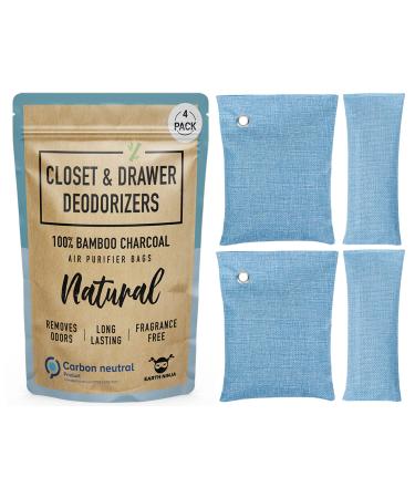Closet and Drawer Deodorizer Bags (4 Pack) - Naturally Absorbs and Eliminates Closet Odors- 2 XL Closet Deodorizers and 2 Drawer Deodorizers - Unscented and Organic Charcoal Closet Odor Eliminator