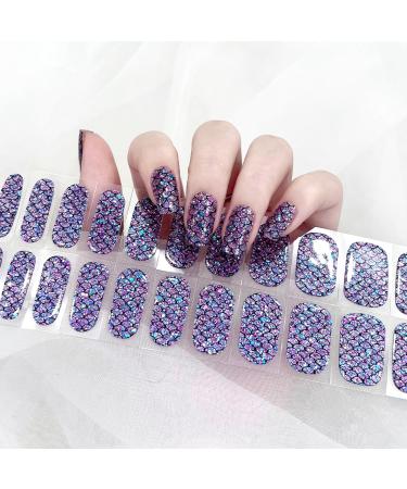 Semi Cured Gel Nails Strips 22 Stickers Nail Wraps Soft Self-Adhesive Gel Nail Stickers Salon-Quality Gel Nail Strips for Nails Manicure Nail Wraps UV/LED Lamp Required (34-Mermaids)