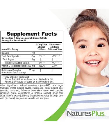 NaturesPlus Animal Parade Vitamin C Chewable Tablets for Kids - Vegan Gluten-Free - Natural Orange Flavor - 90 Animal-Shaped Tablets (Pack of 2) - Boost Immunity - Buy Online on SooperMarket.com