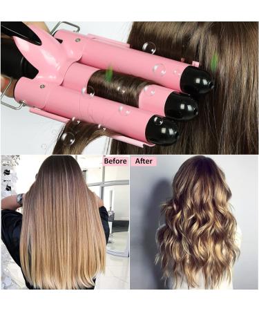 3 Barrel Curling Iron 25mm | Temperature Adjustable Crimper Hair Iron | Ceramic Tourmaline | Fast Heating Curling Wand | Pink - Buy Online on SooperMarket.com