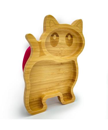 Eco Health Kitten Bamboo Baby Plate Kids and Toddler Suction Cup Bamboo Plate for Babies Non-Toxic and Cool to The Touch Ideal for Baby Weaning Cat Plate (Hot Pink)