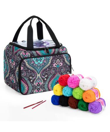 LoDrid Knitting Starter Kit with 12(50g) Basic Colors Yarn & 2 Crochet Hooks, Portable Knitting Tote Bag with Yarn Set Tools for Beginners, 6 E-Books, Yarn Project Organizer, for Adults & Kids, Totem
