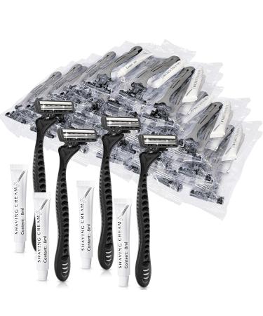 (200 Pack) Kheoxusa 3 Blade Disposable Razor Three Blade Disposable Razor Triple Blade Disposable Razors Disposable Razors Individually Wrapped Disposable Razors for Hotel Airbnb Homeless-Grey Black 1 Count (Pack of 200)