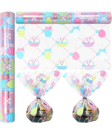 AnapoliZ Easter Cellophane Wrap Roll | 100 Ft. Long X 16 In. Wide | 2.3 Mil Thick, Crystal Clear, Easter Design | Cello Wrapping Paper for Treats, Baskets, Gifts | Easter Bunnies & Eggs Cellophane