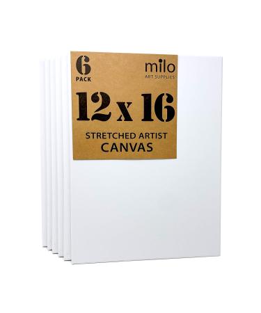 milo Stretched Artist Canvas | 12x16 inch | Value Pack of 6 Canvases for Painting Primed & Ready to Paint Art Supplies for Acrylic Oil Mixed Wet Media & Pouring 100% Cotton with Pine Wood Frame 12 x 16