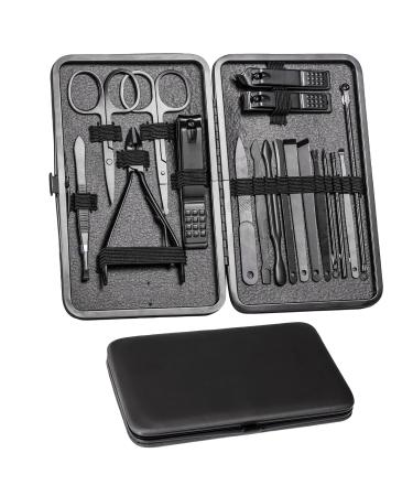 Manicure Set Men 18-Piece Nail Care Set Pedicure Care Set Nail Clippers Set Stainless Steel Nail Set Portable for Travel (Black)