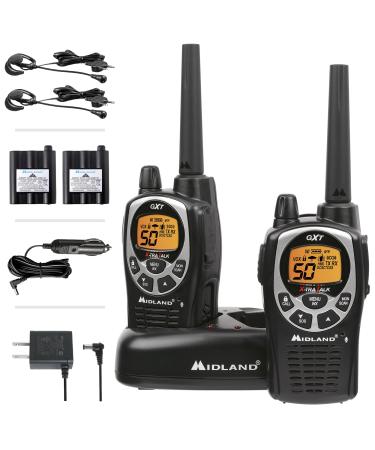 Midland 50 Channel Waterproof GMRS Two-Way Radio - Long Range Walkie Talkie with 142 Privacy Codes, SOS Siren, and NOAA Weather Alerts and Weather Scan (Black/Silver, Pair Pack) Pair Pack - Black/Silver
