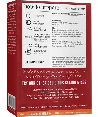 Manischewitz Passover Cake Mix with Frosting - 14oz (2 Pack) - Kosher for Passover - Extra Moist - Includes Pan & Pudding - Buy Online on SooperMarket.com