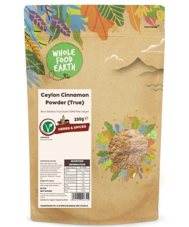 Wholefood Earth - Ceylon Cinnamon Powder (True) 250g - Raw - GMO Free - True Ceylon - Srilanka