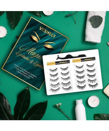 VESHELY Magnetic Eyelashes & Eyeliner Kit â€“ 10 Pairs 3D6D Natural Look, Waterproof & Easy to Remove - Buy Online on SooperMarket.com