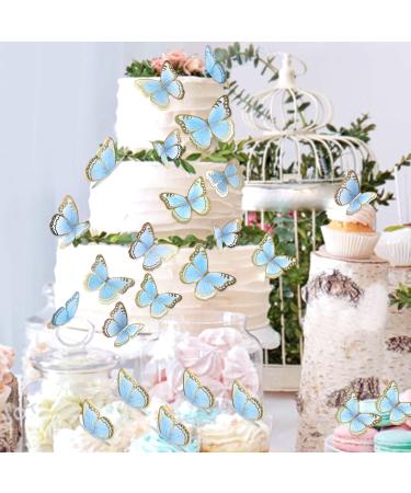 Blumomon 30-Piece 3D Butterfly Cake Topper Decorations | Blue & Gold Rim Cupcake Picks for Weddings Baby Showers & Birthday Parties - Buy Online on SooperMarket.com