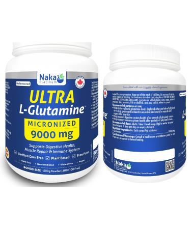 500g Naka Platinum ULTRA L-Glutamine MICRONIZED 9000 mg Supports Digestive Health Muscle Repair & Immune System Unflavoured Made in Canada