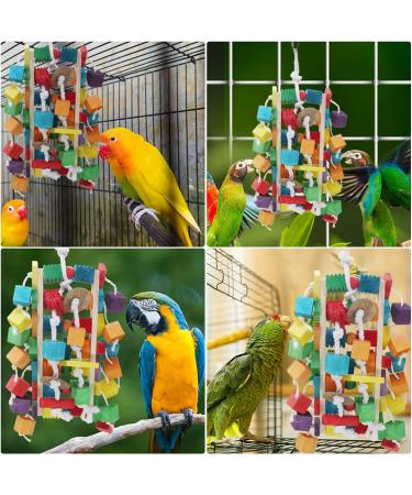 MQUPIN Large Bird Parrot Toys Colorful 22 Inch Wooden Blocks for African Greys, Amazons, Cockatoos and Macaws - Chew Toys for Large Parrots - Buy Online on SooperMarket.com