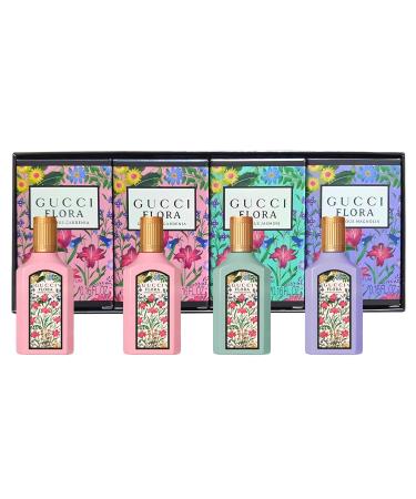 Gucci Flora Perfume for Women Variety Gift Set Mini Splashes 4 X 0.16 Fl oz Gardenia x2+Jasmine+Magnolia